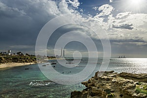 Hadera electric station chimneys and coal loading jetty