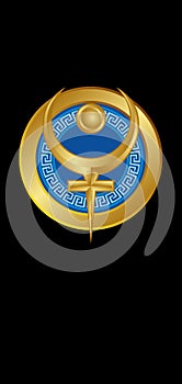 Hades dark underworld logo shield circle emblem gold photo