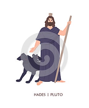 Hades or Pluto - god of dead, king of underworld in ancient Greek and Roman religion or mythology. Male cartoon photo