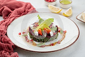 Hadi Quinoa with Beetroots served in dish isolated on table top view of arabian food photo
