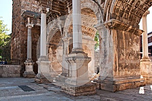 Hadrian`s Gate in old town Kaleici in Antalya, Turkey