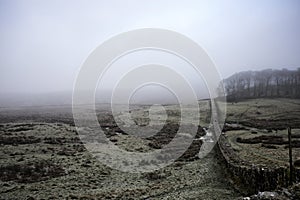 Hadrian`s Wall on a cold, misty day