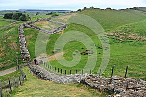 Hadrians Wall with Milecastle 42 at Cawfields Quarry, Northumberland National Park, Northern England, Great Britain