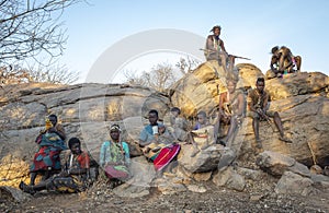 Hadzabe men with bows and arrows