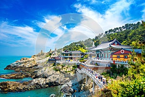 Haedong Yonggungsa Temple and Haeundae Sea in Busan, Buddhist temple in Busan, South Korea photo