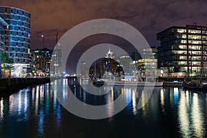 HafenCity buildings at night