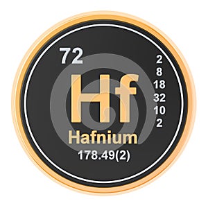 Hafnium Hf chemical element. 3D rendering