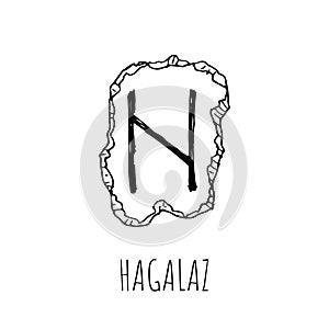 Hagalaz rune written on a stone. Vector illustration. Isolated on white