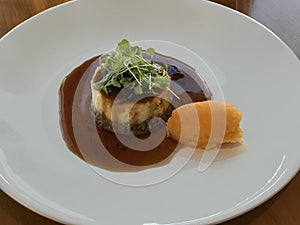 Haggis, Neeps, and Tattie Timbal with Whiskey Jus Traditional Scottish Meal