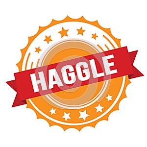 HAGGLE text on red orange ribbon stamp