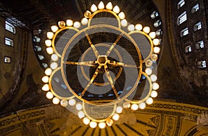 Hagia Ayasofya mosque camii night lighting chandelier interior