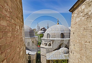 The Hagia Sophia also called Hagia Sofia or Ayasofya interior architecture, famous Byzantine landmark and world wonder in Istanb