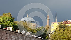 Hagia Sophia church from a different perspective, currently serving as a mosque, but preserved historically, Istanbul, Turkey