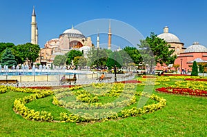 Hagia Sophia with flowers, Istanbul, Turkey
