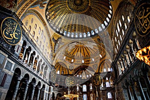 Hagia Sophia or Hagia Sofia, Ayasofya interior in Istanbul, Turkey, Byzantine architecture, city landmark and