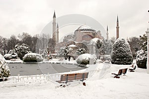 Hagia Sophia Museum at Snowy Winter photo