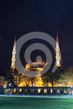 Hagia Sophia at night. This was a Greek Orthodox Christian cathedral, later an Ottoman mosque and a museum in the present day. photo