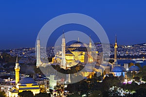 Hagia Sophia at the twilight, in Istanbul, Turkey