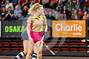 The Hague, Netherlands - FEBRUARY 16, 2020: Charlie works EuroHockey Indoor Club Cup 2020 Women. Final match Dusseldorfer HC GER