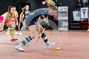 The Hague, Netherlands - FEBRUARY 16, 2020: Charlie works EuroHockey Indoor Club Cup 2020 Women. Final match Dusseldorfer HC GER