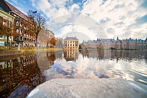 The Hague, The Netherlands - November 10, 2020: Mauritshuis Museum and Binnenhof Palace in The Hague , Dutch Parlament