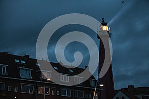 HAGUE, NETHERLANDS - OCTOBER 18: Hoge vuurtoren van IJmuiden Lighthouse. IJmuiden, The Hague, Netherlands