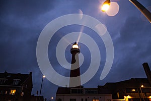 HAGUE, NETHERLANDS - OCTOBER 18: Hoge vuurtoren van IJmuiden Lighthouse. IJmuiden, The Hague, Netherlands