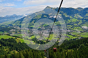 Hahnenkamm ski run on Kitzbuhel town and Kitzbuheler Horn mountains