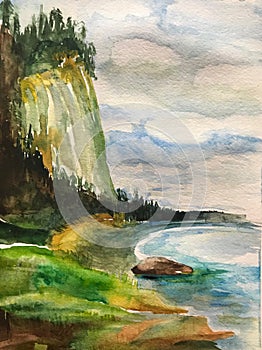 Haida Gwai Taaw Hill Watercolour
