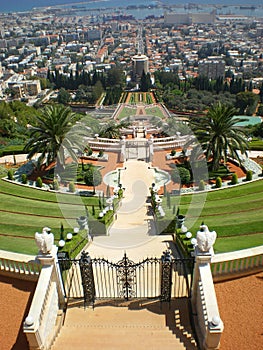 Haifa Bahai gardens and port Israel