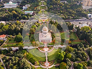 Aerial view of Bahai Garden and Bahai Temple in Haifa, Israel