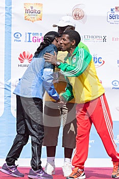 Haile Gebrselassie and Priscah Jeptoo