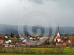 Hailstorm on the way to a country village, spring season photo