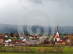 Hailstorm on the way to a country village, spring season