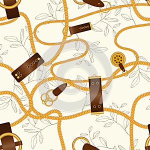 Ð¡hain seamless vector pattern on light pastel yellow background with fashion floral design