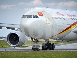 PRAGUE - MAY 21, 2018: Hainan airlines Airbus A330 at Vaclav Havel airport Prague PRG May 21, 2018 in Prague, Czech Republic.
