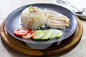 Hainanese chicken rice with cucumber