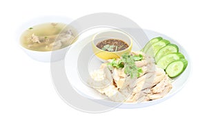 Hainanese chicken rice with soup