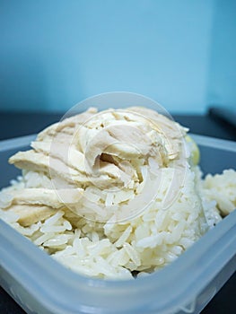 Hainanese chicken rice or steam chicken rice in box lunch