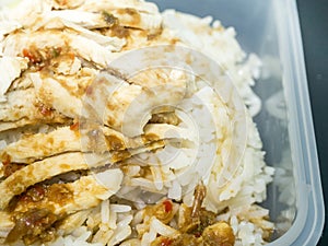 Hainanese chicken rice or steam chicken rice with sauce