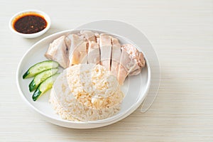 Hainanese chicken rice or rice steamed with chicken soup