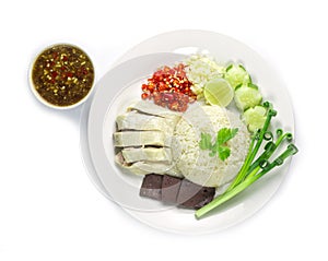 Hainanese chicken rice  steamed with  soya sauce