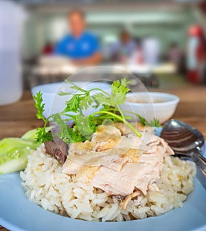 Hainanese chicken rice , Thai gourmet steamed chicken with rice,