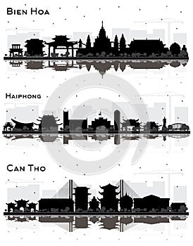 Haiphong, Can Tho and Bien Hoa Vietnam City Skyline Silhouette Set photo