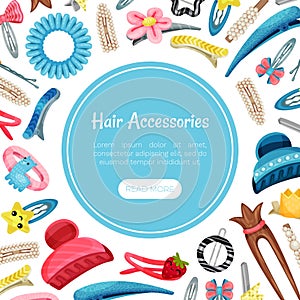 Hair Accessories Banner Design with Hairclip and Hair Tie Vector Template