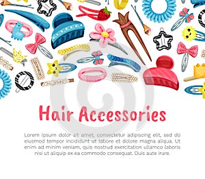 Hair Accessories Banner Design with Hairclip and Hair Tie Vector Template