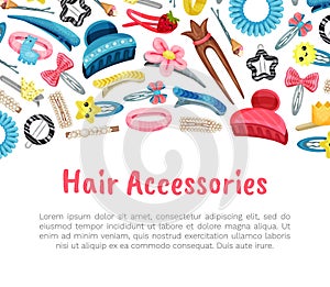 Hair Accessories Banner Design with Hairclip and Hair Tie Vector Template photo