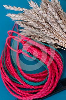 Hair accessory elastic band with red braids