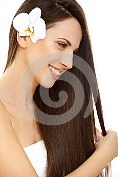 Hair. Beautifull Woman with Long Healthy Hair