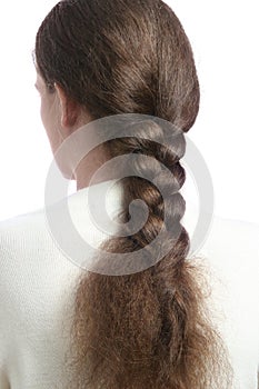Hair in braid.